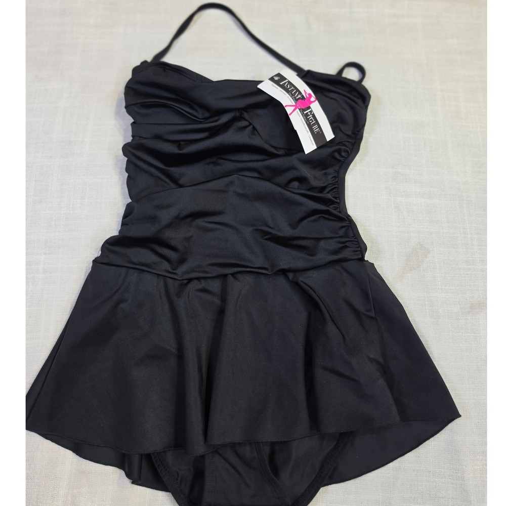 InstantFigure Black Skirted One-Piece Swimsuit Shapewear Swim Dress 13556P Sz 6